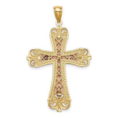 14K Tri-Color Gold Diamond-Cut Crucifix Pendant – view 4