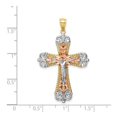 14K Tri-Color Gold Diamond-Cut Crucifix Pendant – view 5
