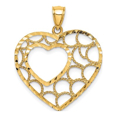 14K Yellow Gold Diamond-Cut Heart Pendant