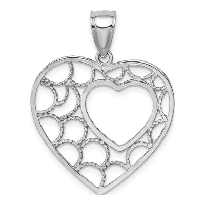 14K White Gold Diamond-Cut Heart Pendant – view 4