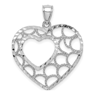 14K White Gold Diamond-Cut Heart Pendant