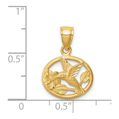 14K Yellow Gold Diamond-Cut Hummingbird Pendant – view 5