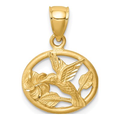 14K Yellow Gold Diamond-Cut Hummingbird Pendant