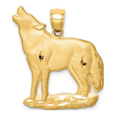 14K Yellow Gold Howling Wolf Pendant – view 4
