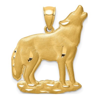 14K Yellow Gold Howling Wolf Pendant
