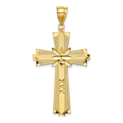 14K Yellow Gold Diamond-Cut Cross Pendant