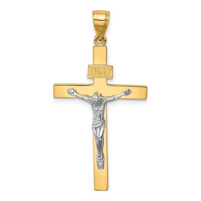 14K Two-Tone Gold INRI Crucifix Pendant