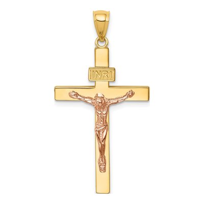14K Two-Tone Gold INRI Crucifix Pendant