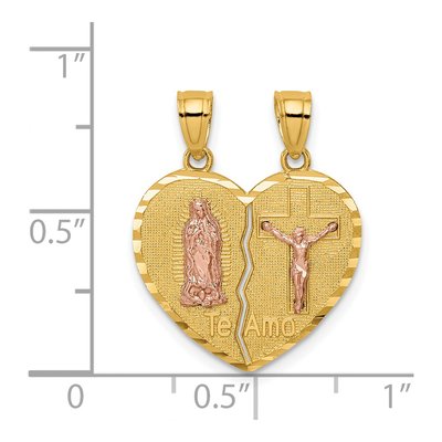 14K Two-Tone Gold Reversible Guadalupe Crucifix Heart Pendant – view 4