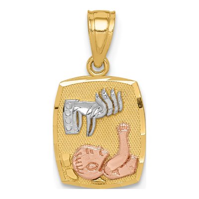 14K Two-Tone Gold Baptism Rectangular Pendant