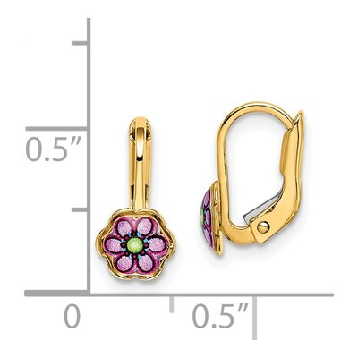 14K Yellow Gold Enamel Flower Kids' Leverback Earrings – view 4