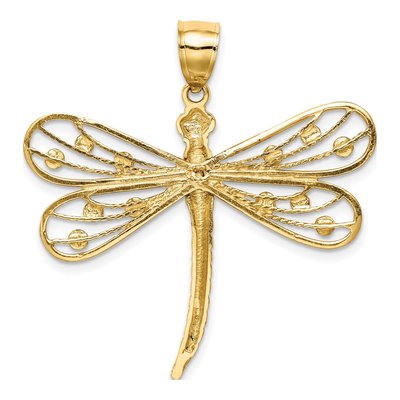 14K Yellow Gold Diamond-Cut Dragonfly Pendant – view 4