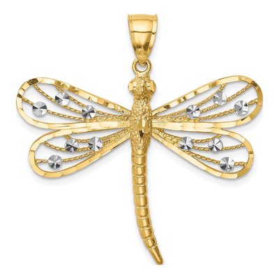 14K Yellow Gold Diamond-Cut Dragonfly Pendant