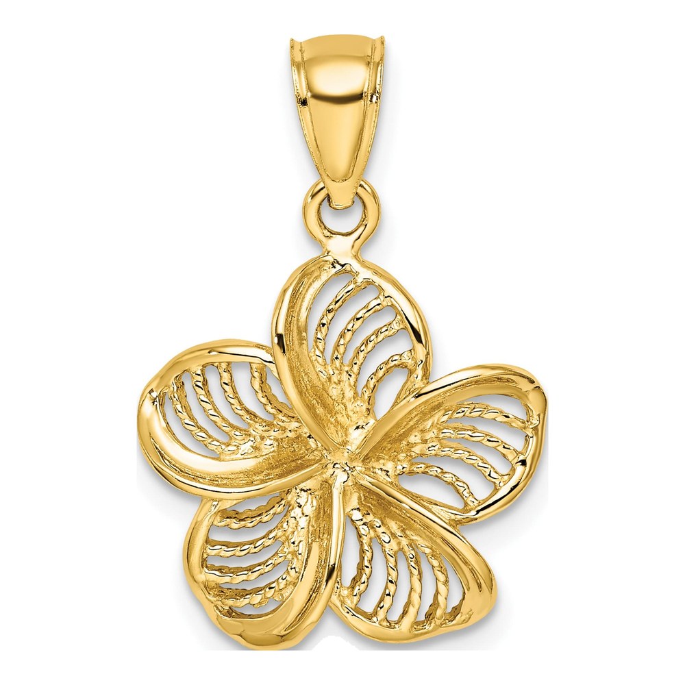 14K Yellow Gold Plumeria Flower Charm Pendant