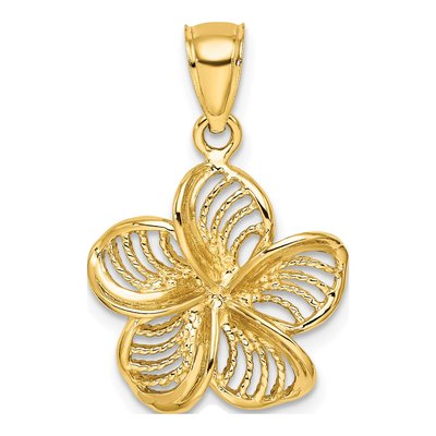 14K Yellow Gold Plumeria Flower Pendant
