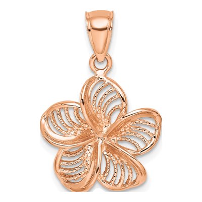 14K Rose Gold Plumeria Flower Pendant