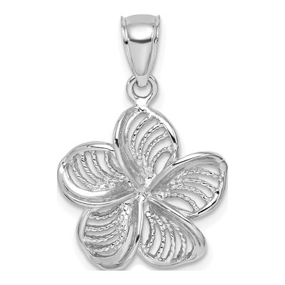 14K White Gold Plumeria Flower Pendant