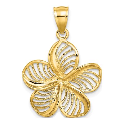 14K Yellow Gold Plumeria Flower Pendant