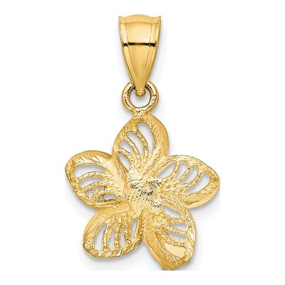 14K Yellow Gold Diamond-Cut Plumeria Flower Charm – view 5