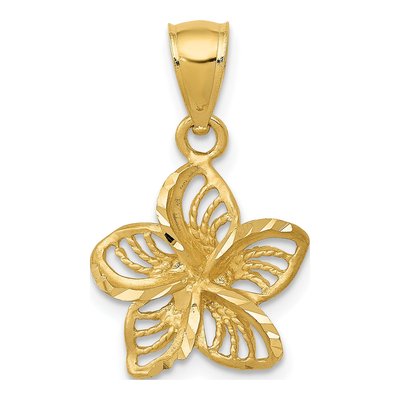 14K Yellow Gold Diamond-Cut Plumeria Flower Charm