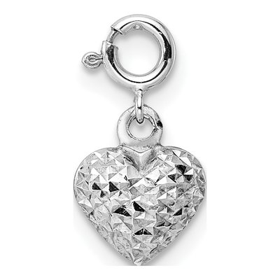 14K White Gold Puffed Heart Charm