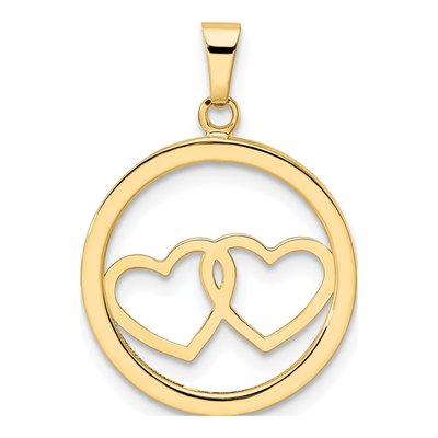 14K Yellow Gold Double Heart Circle Pendant – view 4