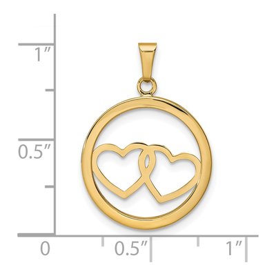 14K Yellow Gold Double Heart Circle Pendant – view 5