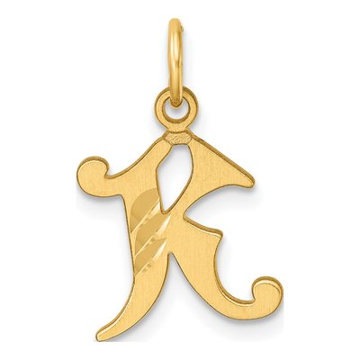 14K Yellow Gold Diamond-Cut Letter K Charm