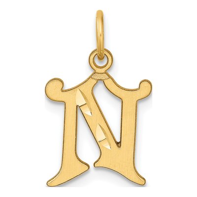 14K Yellow Gold Diamond-Cut Letter N Charm