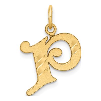 14K Yellow Gold Diamond-Cut Letter P Charm