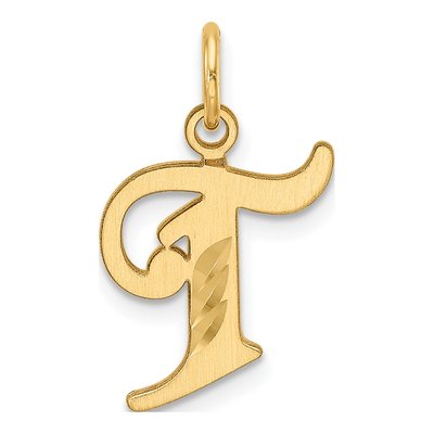 14K Yellow Gold Diamond-Cut Letter T Charm