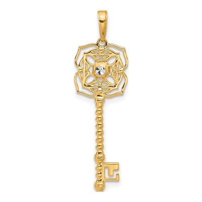 14K Yellow Gold Diamond-Cut Key Pendant