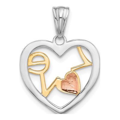 14K Tri-Color Gold LOVE Heart Pendant – view 4