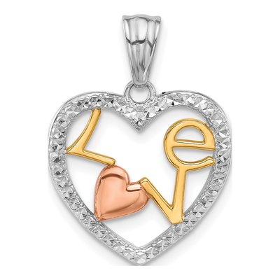 14K Tri-Color Gold LOVE Heart Pendant