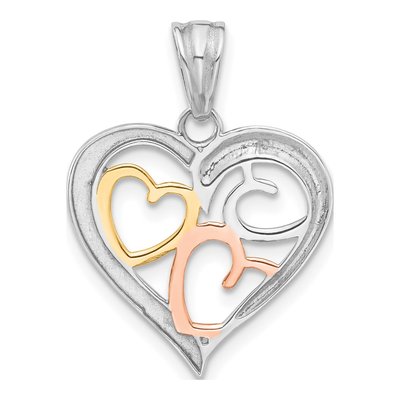 14K Tri-Color Gold Diamond-Cut Hearts Pendant – view 4