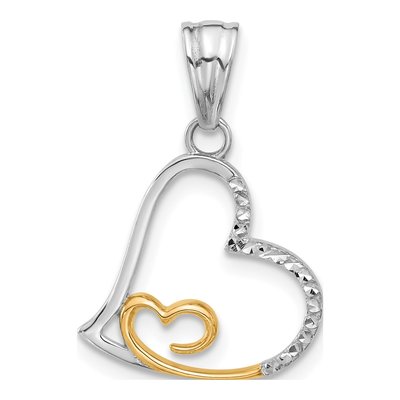 14K Two-Tone Gold Diamond-Cut Hearts Pendant