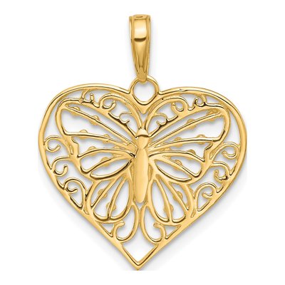 14K Yellow Gold Diamond-Cut Butterfly Heart Pendant – view 4