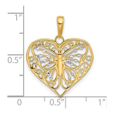 14K Yellow Gold Diamond-Cut Butterfly Heart Pendant – view 5