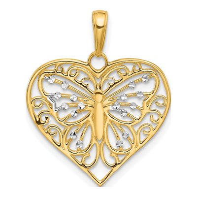 14K Yellow Gold Diamond-Cut Butterfly Heart Pendant