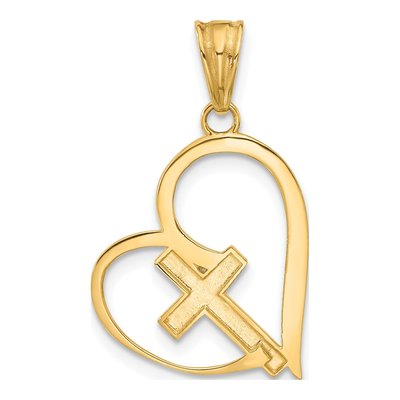 14K Yellow Gold Cross Heart Pendant – view 4