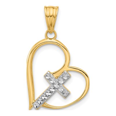 14K Yellow Gold Cross Heart Pendant