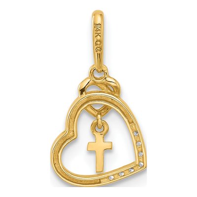 14K Yellow Gold CZ Heart Cross Pendant – view 4