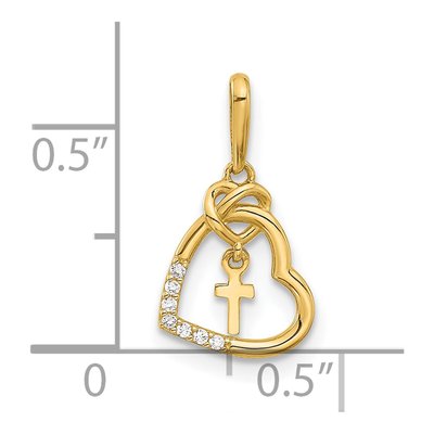 14K Yellow Gold CZ Heart Cross Pendant – view 5