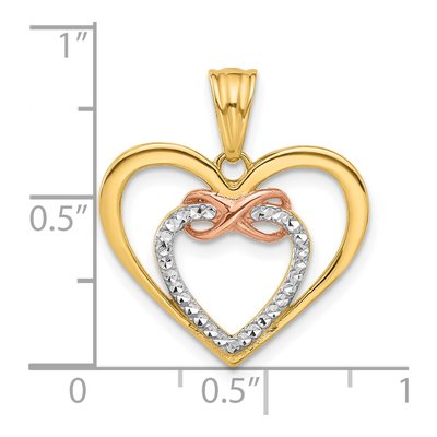 14K Two-Tone Diamond-cut Infinity Hearts Pendant – view 5