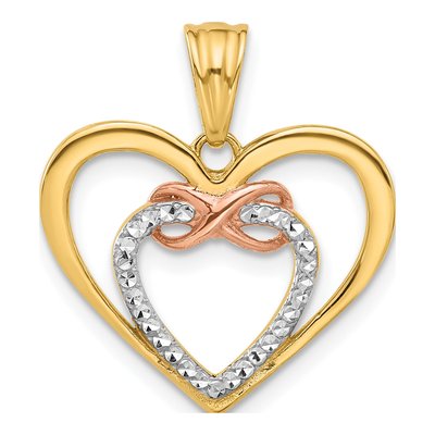 14K Two-Tone Gold Diamond-Cut Infinity Hearts Pendant