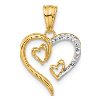 14K Yellow Gold Open Hearts Pendant