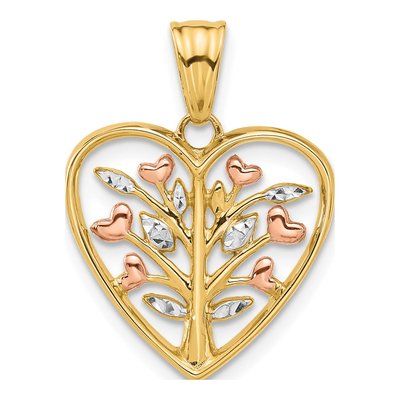 14K Yellow Gold Diamond-Cut Tree Heart Pendant