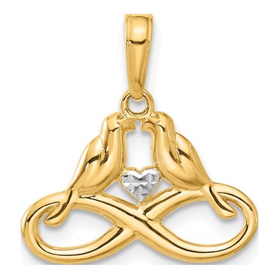 14K Yellow Gold Infinity Love Birds Pendant