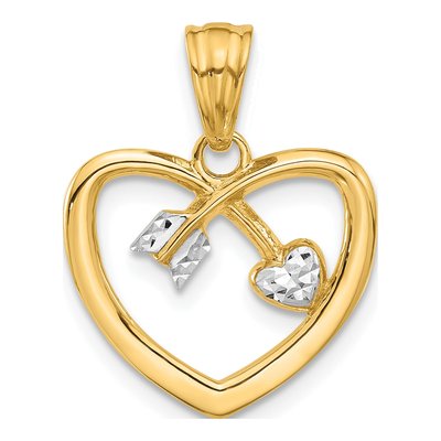 14K Yellow Gold Diamond-Cut Heart Arrow Pendant