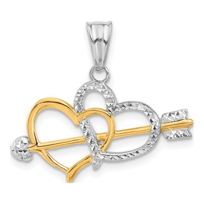 14K Yellow Gold Hearts Arrow Pendant